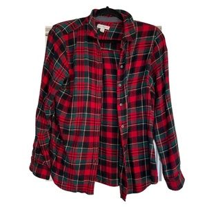 Charter Club Women's M Red & Green Tartan Flannel Button Down Long Sleeve Shirt